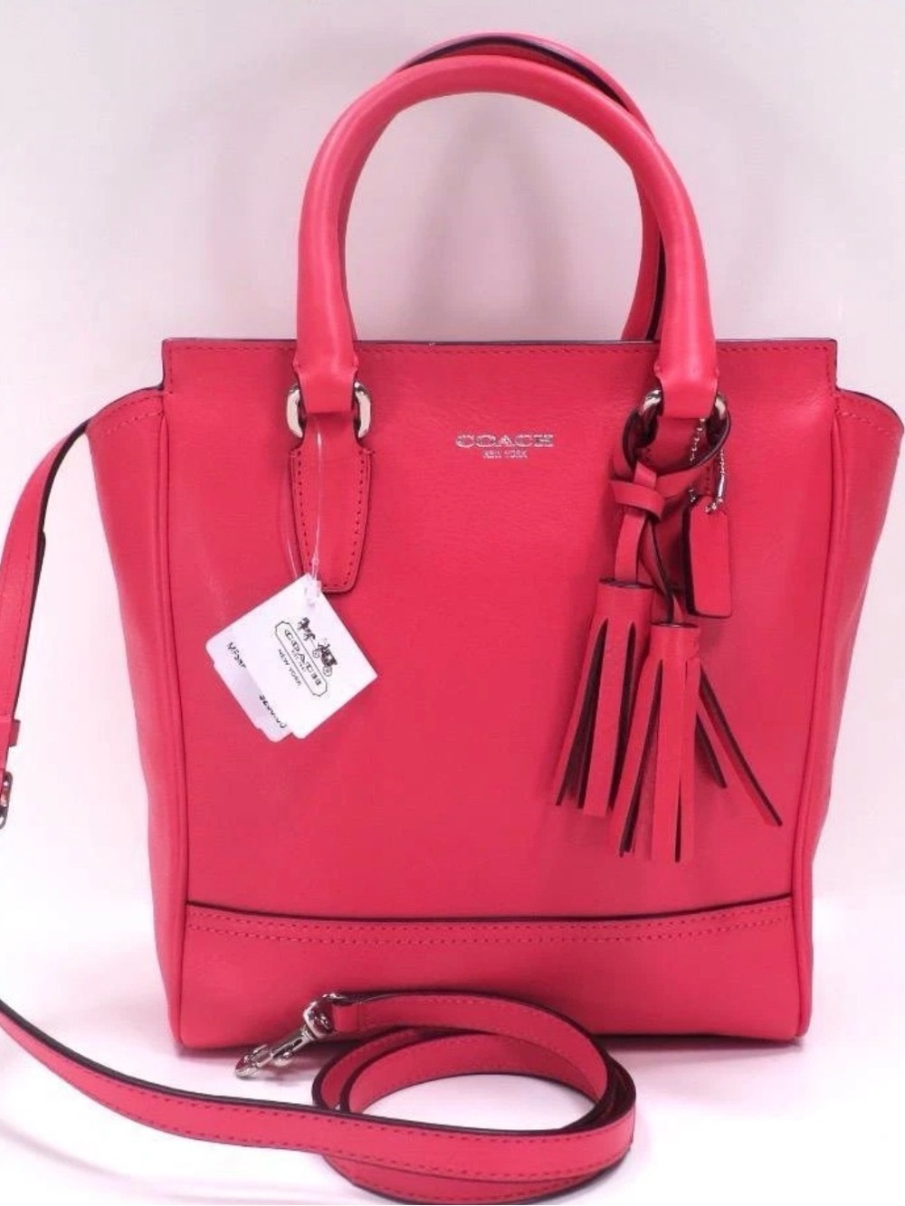 COACH pink scarlet legacy 48894 Mini Leather hand bag w/tassles w/dust bag